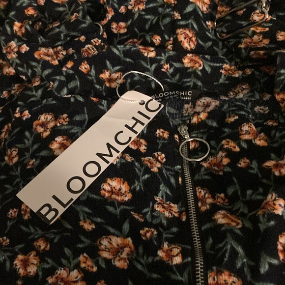 Floral Corduroy Wideleg Jumper with Pockets and Front Zipper, Dark Blue/Indigo - Picture 7 of 10